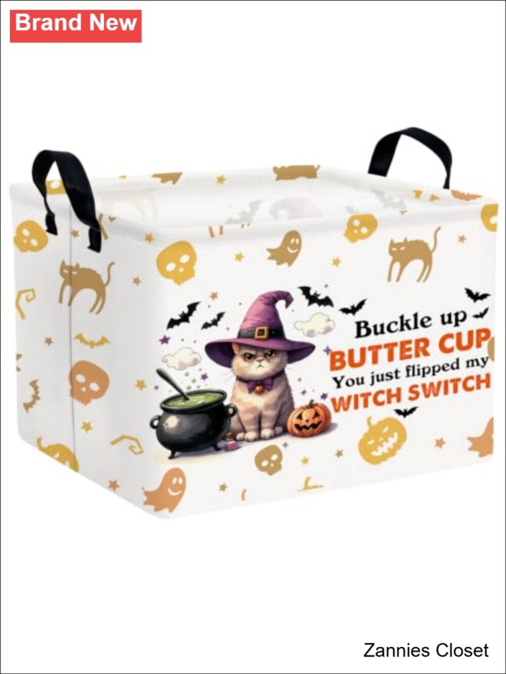 👻 Collapsible Halloween Basket PE-Coated Metal Frame Leather Handle